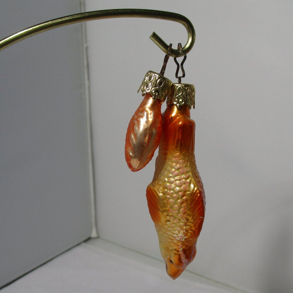2 Inge-Glas German  Germany Fish Shape Glass Christmas Holiday Ornaments